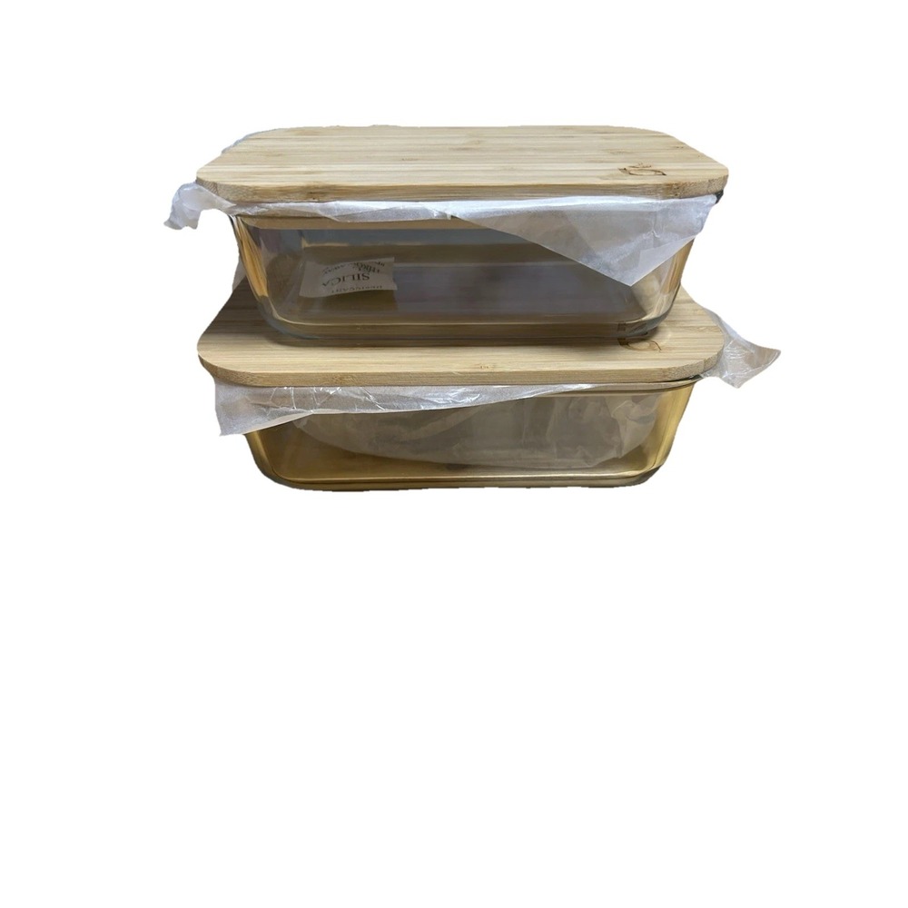 Beauabode Glass Casserole Set 2.2L Clear New Bamboo Lids Induction Cookware